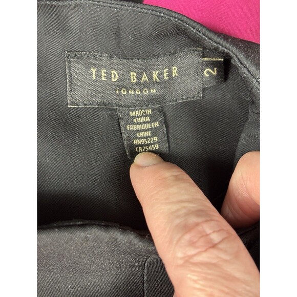 Ted Baker Column Dress Black Bright Flowers Size 2 4 High Neck Lined Maxi Sheath - Picture 3 of 13